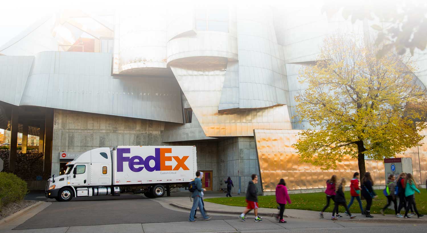 FedEx truck parked at a museum